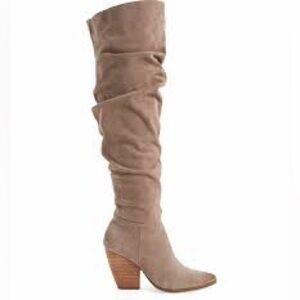 New women Sz 7M dark taupe suede tall heel stunning comfort business casual boot